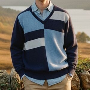 Pringle of Scotland XL Old Money Academia 90s Dadcore Coastal Wool Knit Sweater